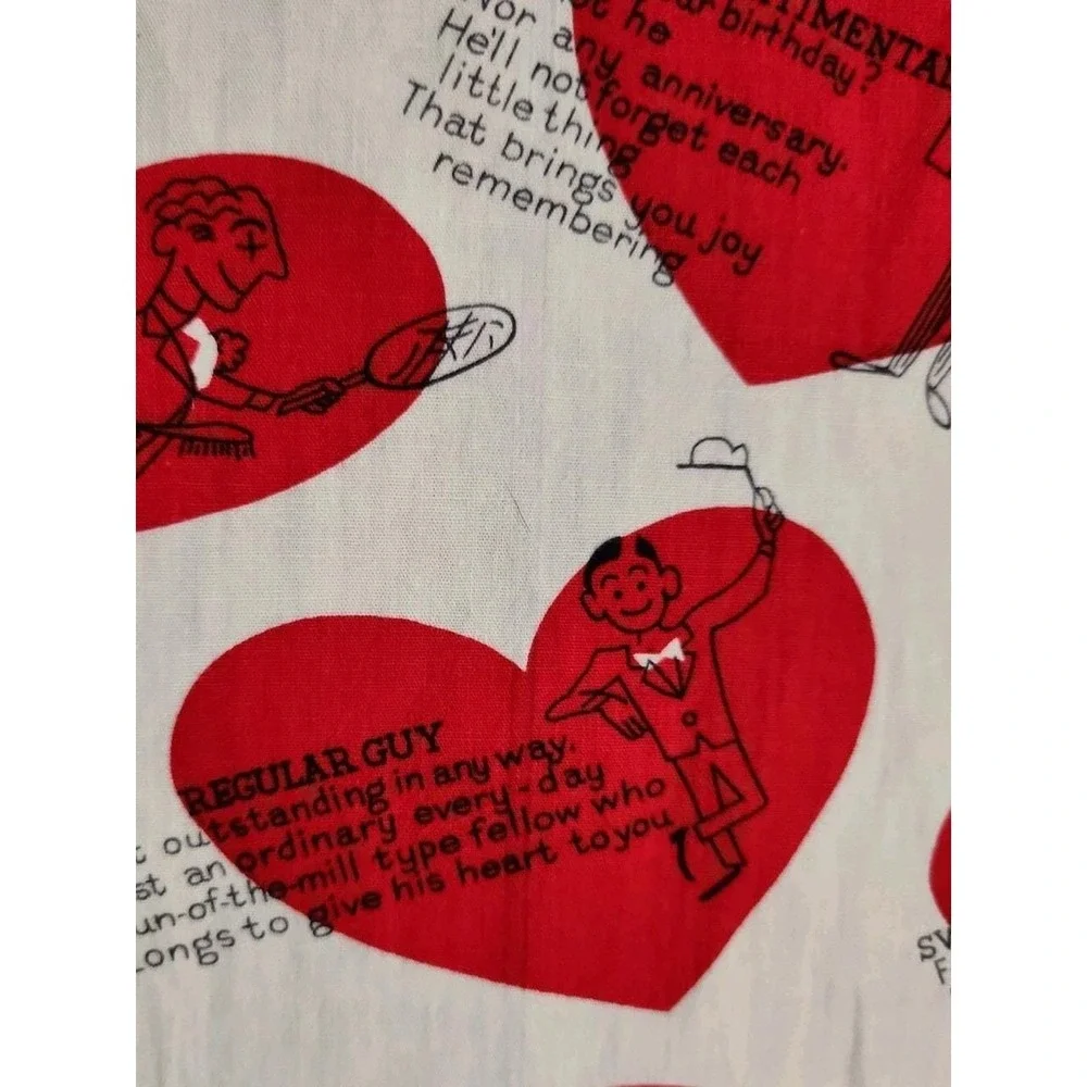 Vtg Man o Your Dreams Novelty Fabric Valentine Love Humor Red White Cotton 19x84